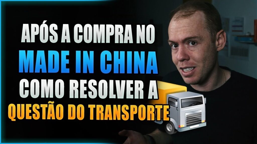 Um homem está parado na frente de um caminhão com as palavras aps a compra no made in china como garantir o transporte eficiente.