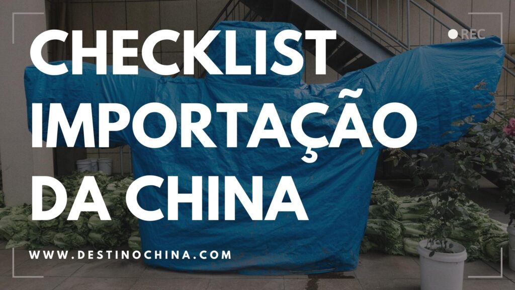 Uma lona azul com as palavras checklist importacao da china.