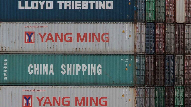 Pilhas de contêineres de transporte com logotipos como "LLOYD TRIESTINO", "YANG MING" e "CHINA SHIPPING" são um testemunho das conexões comerciais globais. Até 2025, a China pretende aprimorar a Inspeção de Produtos, garantindo que as verificações de qualidade sejam perfeitamente integradas a este movimentado centro.